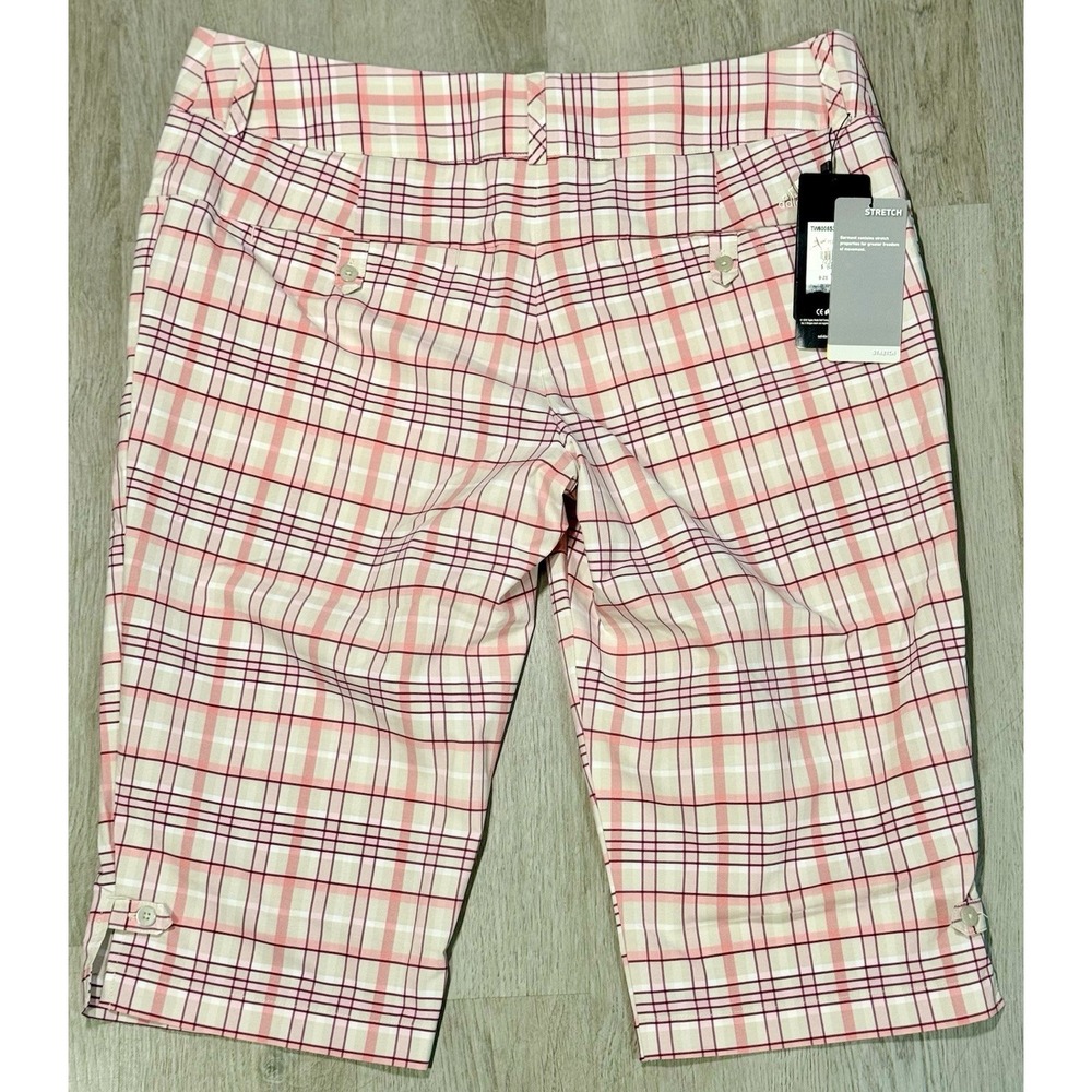 Adidas Pedal Pusher Bermuda Shorts Women's 14 Climalite Stretch Pink Plaid NWT - Picture 14 of 14